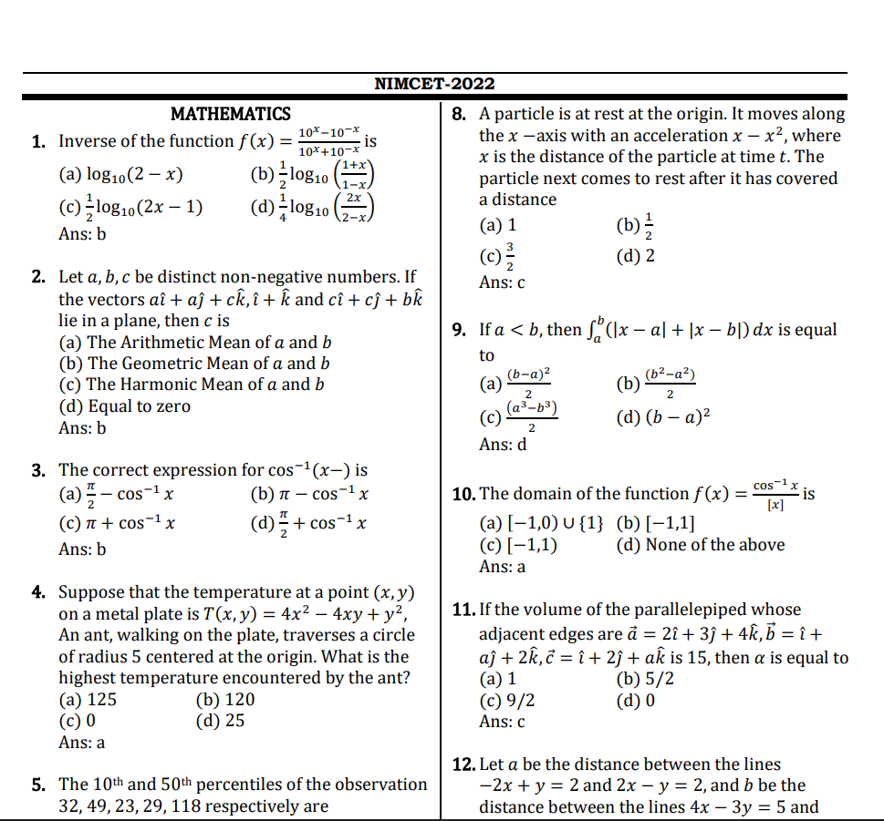 2022 Question Paper